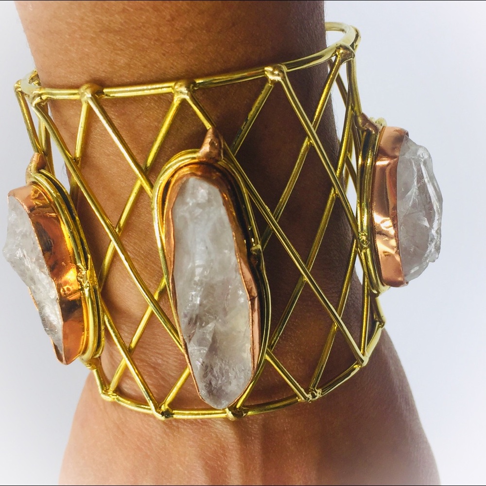 Boho Natural Stone Cage Cuff Bracelet